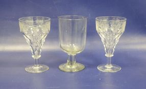 Pair of late 19th/early 20th century Walsh cut glass wine glasses with etched grape and vine