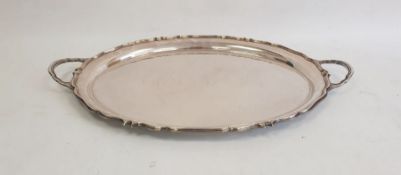 Large plated oval two-handled tray with reeded edge