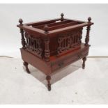 Late 19th/early 20th century mahogany three-section canterbury above single drawer, on turned