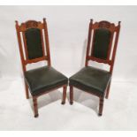 Six similar late 19th/early 20th century dining chairs with green leather upholstered seat and back,