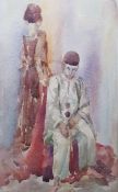 20th century school Watercolour "Commedia dell 'Arte", indistinctly signed lower right, 45.5cm x