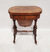 Early Victorian walnut gaming/work table, the lozenge-shaped top with satinwood inlay, opening to