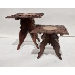 Two Eastern-style coffee tables with carved and shaped top, folding bases (2)