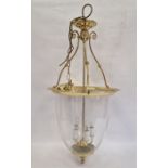 Modern brass and glass hall lantern with glass domed shade and five-branch light to interior (43