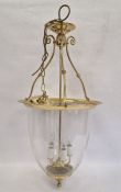 Modern brass and glass hall lantern with glass domed shade and five-branch light to interior (43