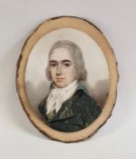 19th century school Miniature ivory study of a gentleman in coat with white ruff in frame, 5.2 x 7.8