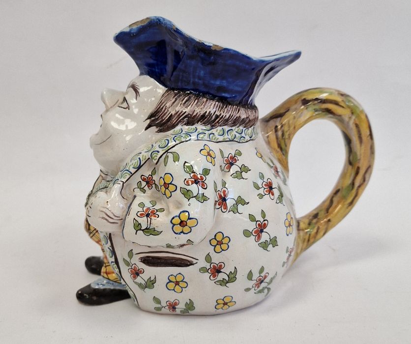 French faience Toby style jug, portly gentleman wearing floral jacket, striped waistcoat, probably - Image 5 of 7