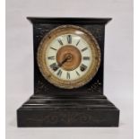 Slate-cased mantel clock with Roman numerals to the enamel dial