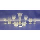 Set of nine Edinburgh cut glass  wines, a set of 15 Edinburgh cut glass wines of smaller size,