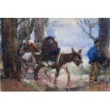 Attributed to Margaret Theyre (1897-1977)  Watercolour Figure on donkey in woodland, signed lower