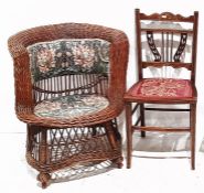 Norfolk carver chair with elm bowed seat, a Wicker conservatory chair  and one further chair (3)