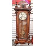 Victorian Vienna regulator style clock with enamel dial and Roman numerals to the seconds hand,