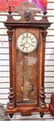 Victorian Vienna regulator style clock with enamel dial and Roman numerals to the seconds hand,
