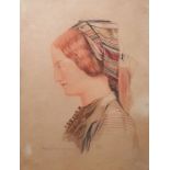 Henry O'Neil (19th century school) Watercolour Study of figure in headscarf, signed 'Henry O'Neil'