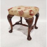 Late Georgian stool, the square top on cabriole legs with shell carving to the knees, turned and