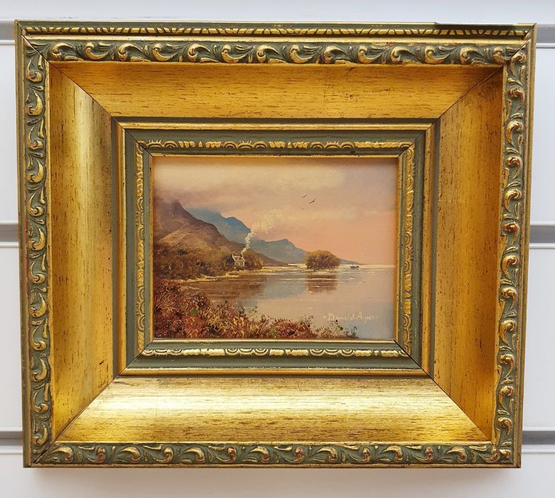 Donald Ayres Oil on panel 'Loch Linnie' signed lower right 8 x 11 cm together with assorted prints - Image 2 of 8