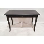 Dark stained single drawer side table on shaped supports, 74cm x 119cm x 60cm