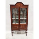 19th century mahogany display cabinet, the domed top with decorative inlay above the astragal glazed
