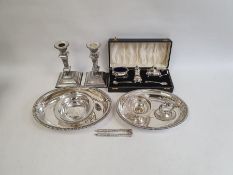 Electroplated candlesticks, cruet set, tureen, etc