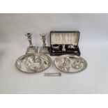 Electroplated candlesticks, cruet set, tureen, etc