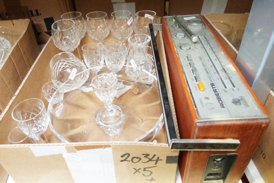 Set of Edinburgh crystal sherry glasses, a Roberts R747 3-band radio and assorted china and - Image 5 of 5