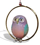 Sergio Bustamante limited edition lacquered owl model perched on brass ring