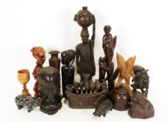 Collection of carved African figures and heads (1 box)