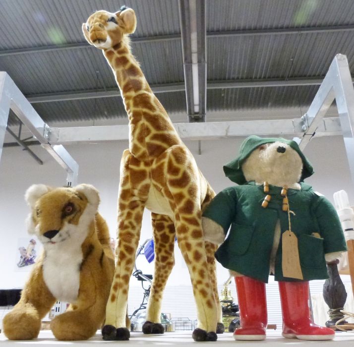 Paddington bear stuffed toy, a stuffed giraffe toy and a stuffed toy tiger (3)