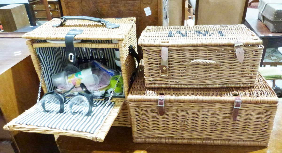 Wicker picnic basket with plates, knives, forks, spoons, condiment set, glasses, etc, a Fortnum &
