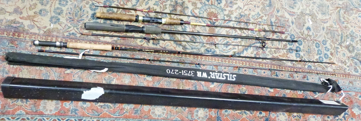 Three fishing rods to include a Silstar WR3751-270 and a Ganspin Rod (3)