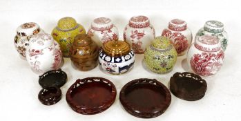 Collection of Masons Ironstone storage jars, Royal Cauldon 'Willow Pattern' storage jars, etc (2