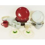 Various glassware to include carnival glass style, moulded glass, pyrex, various plates, bowls,