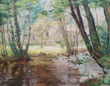 Maureen Davie Oil on canvas "Cotehele Mill, Cornwall", signed lower right together with Joan