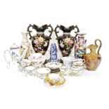 Assorted moulded glassware to include tazzas, dishes, vases, dessert bowls, fruit bowl with metal