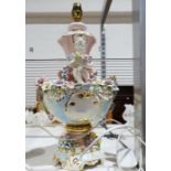 Table lamp, rococo style with ceramic decorations in relief and gilt detailing