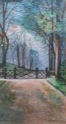 E.J.B. Evans Watercolour "Trentham Wood", woodland scene with path and gate, signed and dated 1901