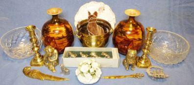 Wedgwood 'Florentine' part tea service, a pair of brass candlesticks, assorted cufflinks, a