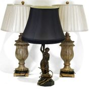 Pair of table lamps, Grecian urn style, 47cm tall approx, and another table lamp formed as an