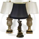 Pair of table lamps, Grecian urn style, 47cm tall approx, and another table lamp formed as an