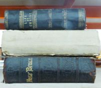 Two old leather-bound bibles and The Life of our Blessed Lord and Saviour Jesus Christ by Rev