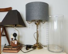 Two modern table lamps and a large cylindrical glass vase (3)