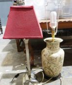 Metal table lamp, a ceramic table lamp and assorted linen