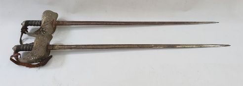 Two George V Officer's swords with steel pierced guard and fish skin handles