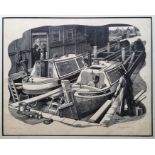 George Mackley Woodcut Titled "In Dock", 19/50, signed and titled in pencil, 18cm x 21.5cm,