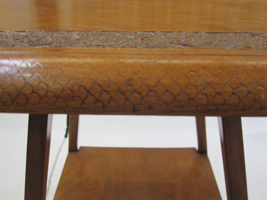 Mahogany table with the badge of the Rajputana Rifles carved into the surface - Image 2 of 3