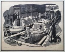 George Mackley Woodcut Titled "In Dock", 19/50, signed and titled in pencil, 18cm x 21.5cm,