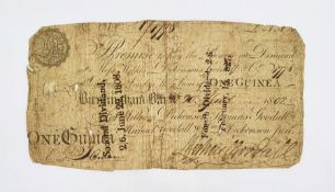 One Guinea Bank Note, issued @ Birmingham Bank, 20th June 1802, note containing cashier's