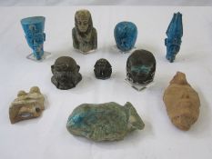 Collection of heads of Pharoahs in stone faience and wood (believed to be tourist pieces, possibly