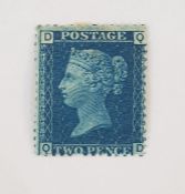 GB: Mounted Mint 2d Blue Line Engraved, DieII, Perf. 14, thin lines, 'QD-DQ' Plate 15.  SG 47 cat £