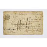 One Guinea Bank Note, issued @ Birmingham Bank, 1804, note containing cashier's signatures,